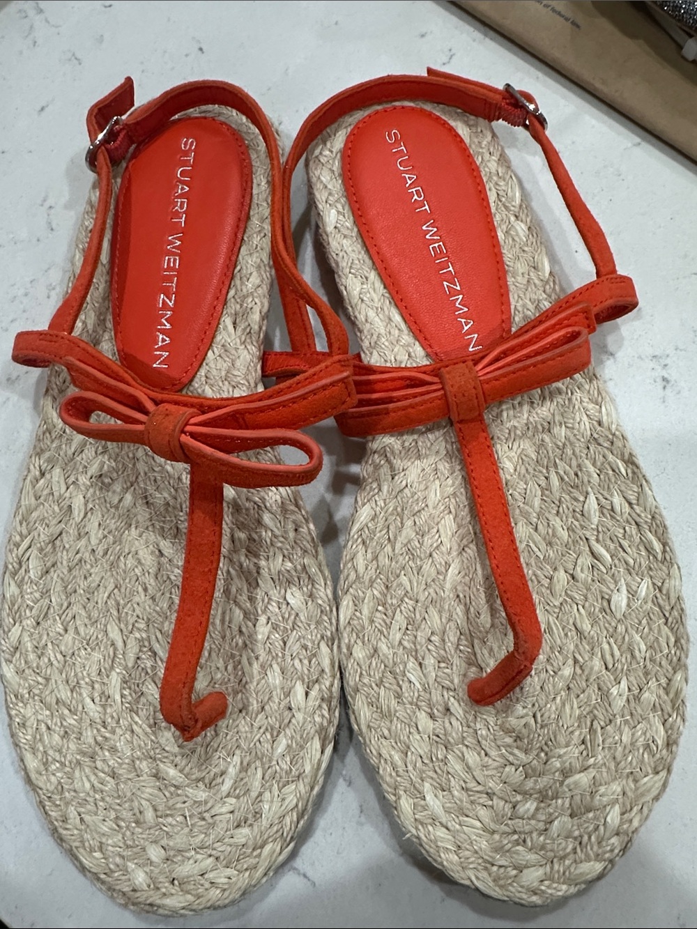 Stuart Weitzman Coral Braided Espadrille T-Strap Sandals